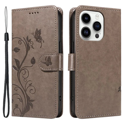 For iPhone 14 Pro Max Case Leather Flower Butterfly Pattern Phone Guard Cover with Card Slots