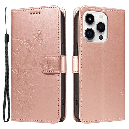 For iPhone 14 Pro Max Case Leather Flower Butterfly Pattern Phone Guard Cover with Card Slots