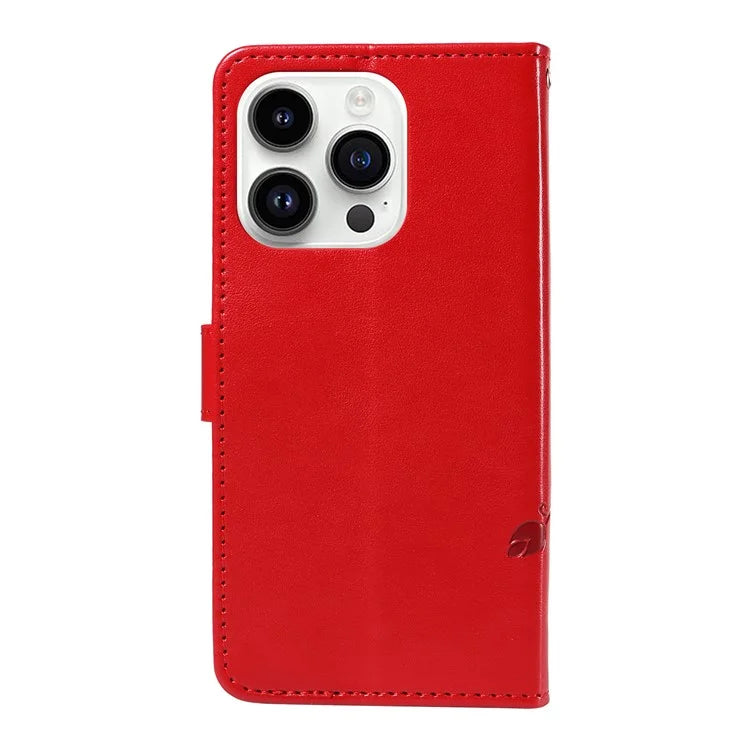For iPhone 14 Pro Max Case Leather Flower Butterfly Pattern Phone Guard Cover with Card Slots