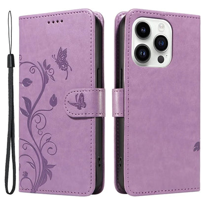 For iPhone 14 Pro Max Case Leather Flower Butterfly Pattern Phone Guard Cover with Card Slots