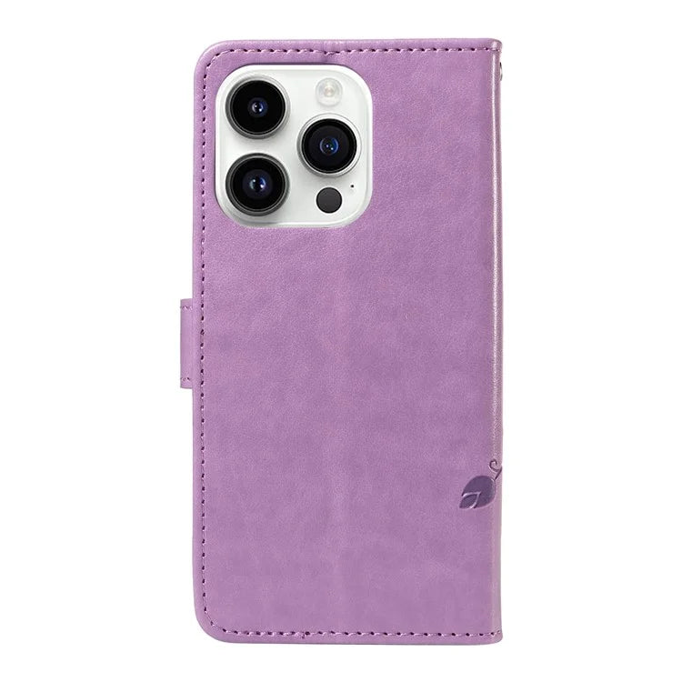 For iPhone 14 Pro Max Case Leather Flower Butterfly Pattern Phone Guard Cover with Card Slots
