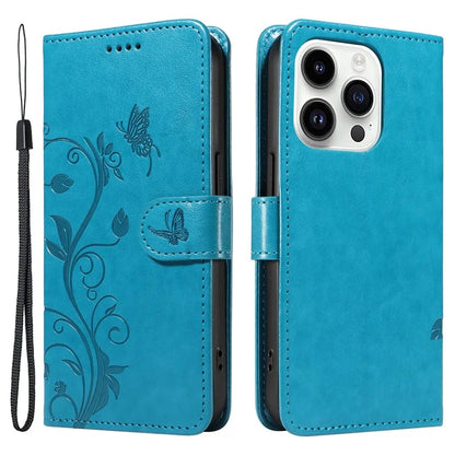 For iPhone 14 Pro Max Case Leather Flower Butterfly Pattern Phone Guard Cover with Card Slots