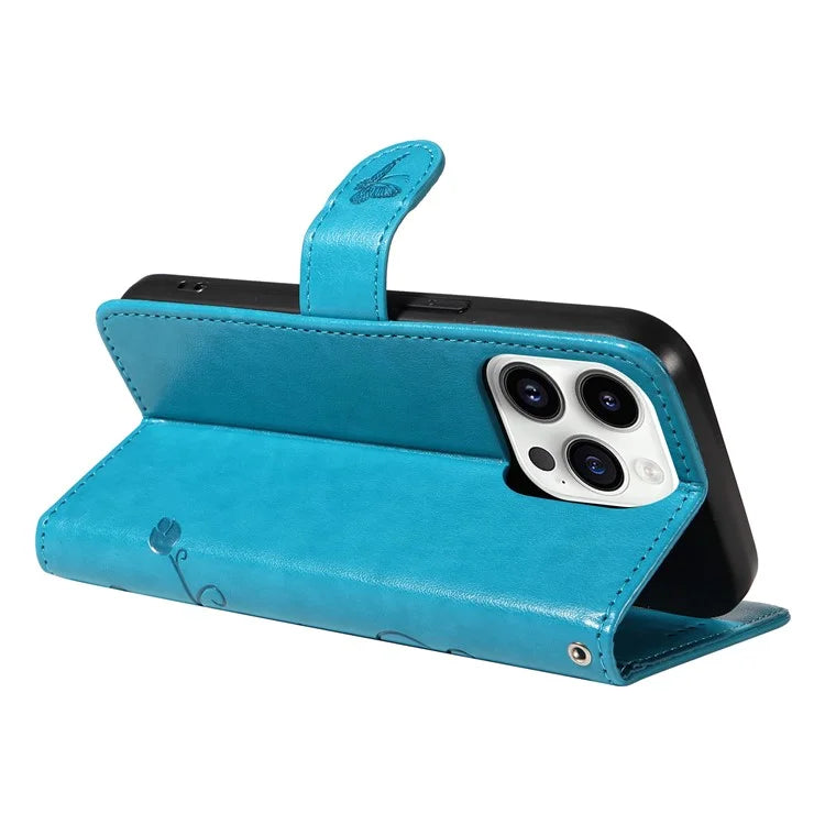 For iPhone 14 Pro Max Case Leather Flower Butterfly Pattern Phone Guard Cover with Card Slots