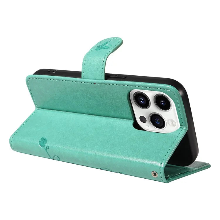 For iPhone 14 Pro Max Case Leather Flower Butterfly Pattern Phone Guard Cover with Card Slots
