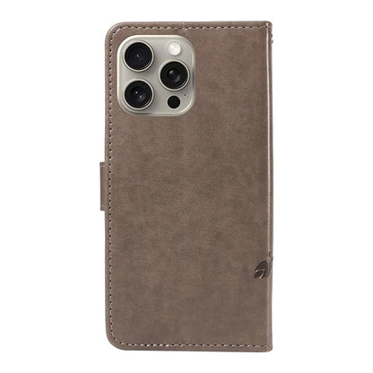 For iPhone 15 Pro Max Case PU Leather+TPU Imprinted Flower Butterfly Design Protective Cover