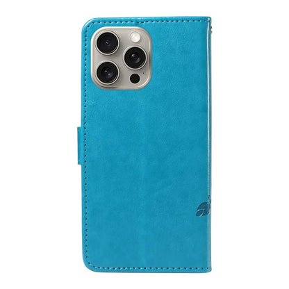 For iPhone 15 Pro Max Case PU Leather+TPU Imprinted Flower Butterfly Design Protective Cover