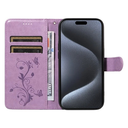 For iPhone 15 Pro Butterfly Flower Leather Cover Wallet Flip Phone Case
