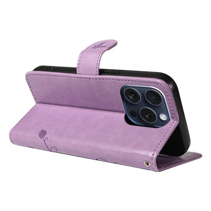 For iPhone 15 Pro Butterfly Flower Leather Cover Wallet Flip Phone Case