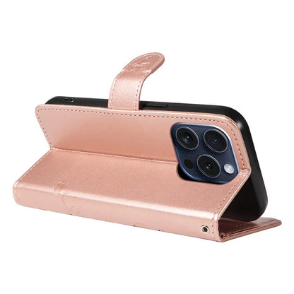 For iPhone 15 Pro Butterfly Flower Leather Cover Wallet Flip Phone Case