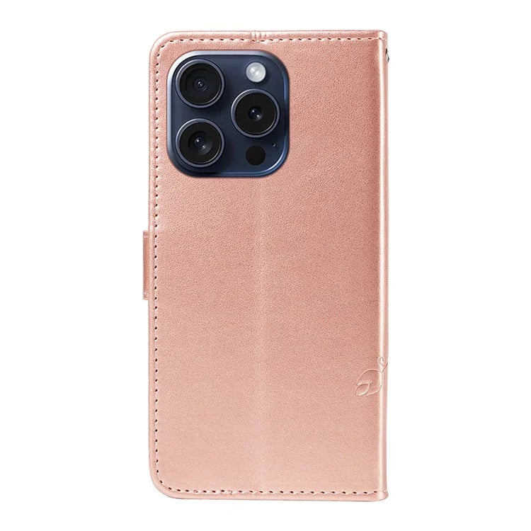 For iPhone 15 Pro Butterfly Flower Leather Cover Wallet Flip Phone Case