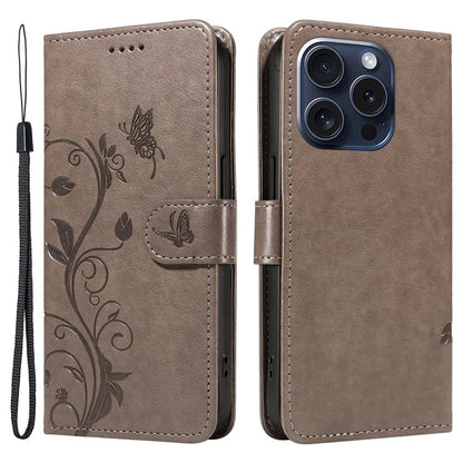 For iPhone 15 Pro Butterfly Flower Leather Cover Wallet Flip Phone Case
