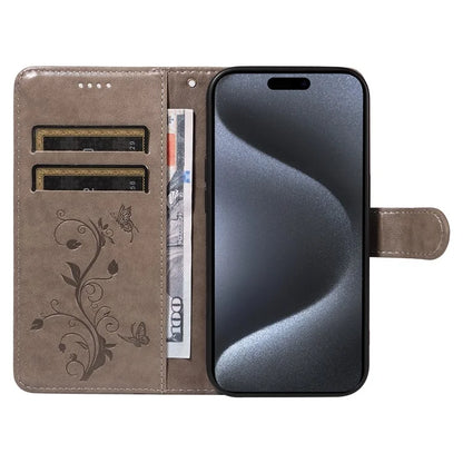 For iPhone 15 Pro Butterfly Flower Leather Cover Wallet Flip Phone Case