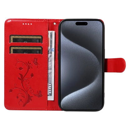 For iPhone 15 Pro Butterfly Flower Leather Cover Wallet Flip Phone Case
