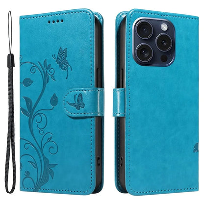 For iPhone 15 Pro Butterfly Flower Leather Cover Wallet Flip Phone Case