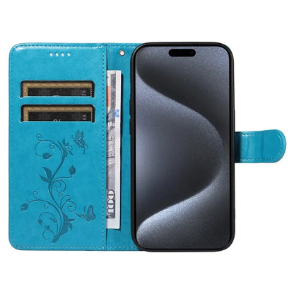 For iPhone 15 Pro Butterfly Flower Leather Cover Wallet Flip Phone Case