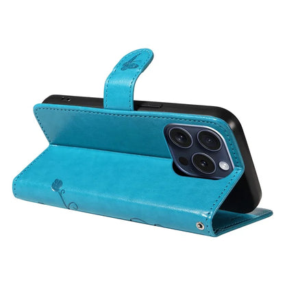 For iPhone 15 Pro Butterfly Flower Leather Cover Wallet Flip Phone Case