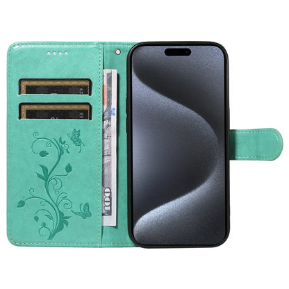For iPhone 15 Pro Butterfly Flower Leather Cover Wallet Flip Phone Case