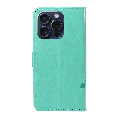 For iPhone 15 Pro Butterfly Flower Leather Cover Wallet Flip Phone Case