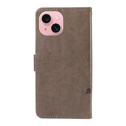 Leather Case for iPhone 15 Flower Blossom Pattern Phone Cover Wrist Strap Card Slots Holder