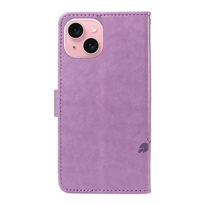 Leather Case for iPhone 15 Flower Blossom Pattern Phone Cover Wrist Strap Card Slots Holder