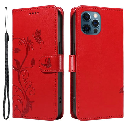 For iPhone 13 Pro Leather Flip Phone Case Wallet Cover Imprinted Butterfly Flower