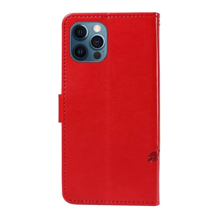 For iPhone 13 Pro Leather Flip Phone Case Wallet Cover Imprinted Butterfly Flower