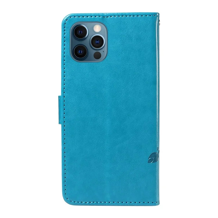 For iPhone 13 Pro Leather Flip Phone Case Wallet Cover Imprinted Butterfly Flower