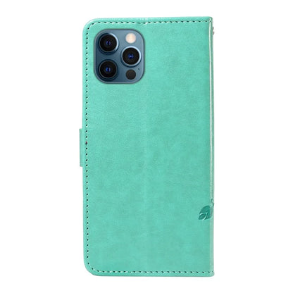 For iPhone 13 Pro Leather Flip Phone Case Wallet Cover Imprinted Butterfly Flower