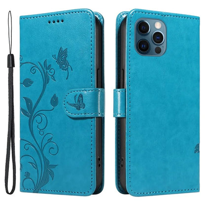 For iPhone 13 Pro Max Butterfly Flower Case PU Leather Protective Phone Cover with Card Slots