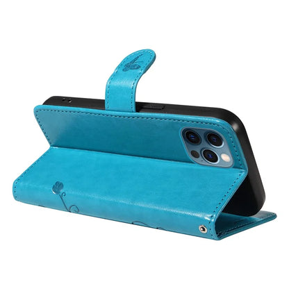 For iPhone 13 Pro Max Butterfly Flower Case PU Leather Protective Phone Cover with Card Slots