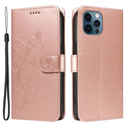 For iPhone 13 Pro Max Butterfly Flower Case PU Leather Protective Phone Cover with Card Slots