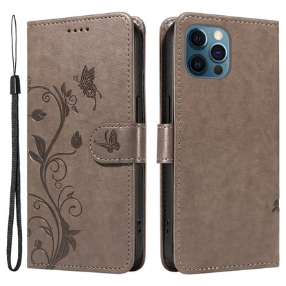 For iPhone 13 Pro Max Butterfly Flower Case PU Leather Protective Phone Cover with Card Slots