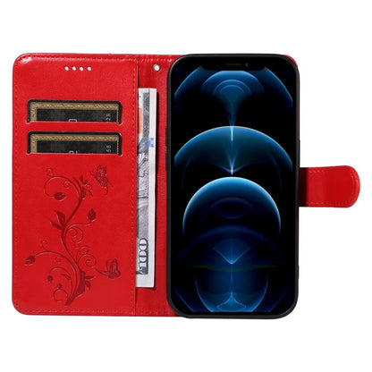 For iPhone 13 Pro Max Butterfly Flower Case PU Leather Protective Phone Cover with Card Slots