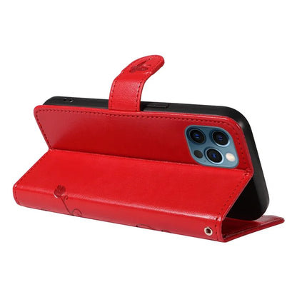 For iPhone 13 Pro Max Butterfly Flower Case PU Leather Protective Phone Cover with Card Slots
