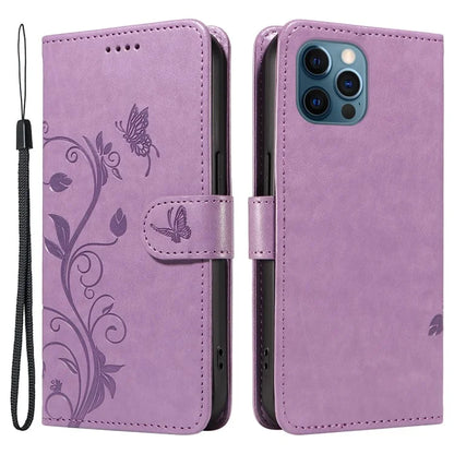 For iPhone 13 Pro Max Butterfly Flower Case PU Leather Protective Phone Cover with Card Slots