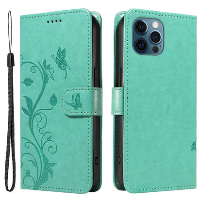 For iPhone 13 Pro Max Butterfly Flower Case PU Leather Protective Phone Cover with Card Slots