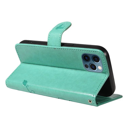 For iPhone 13 Pro Max Butterfly Flower Case PU Leather Protective Phone Cover with Card Slots