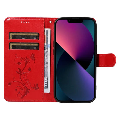 For iPhone 13 Leather Wallet Case Card Slot Holder Stand Butterfly Flower Phone Cover