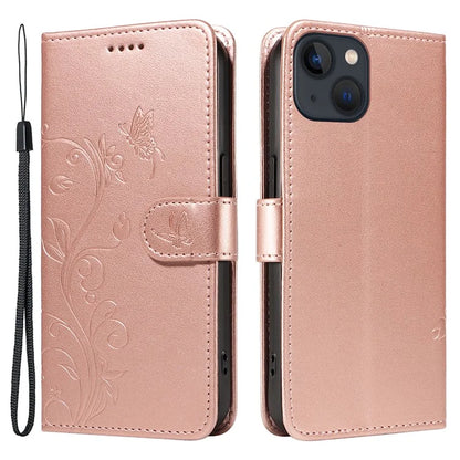 For iPhone 13 Leather Wallet Case Card Slot Holder Stand Butterfly Flower Phone Cover