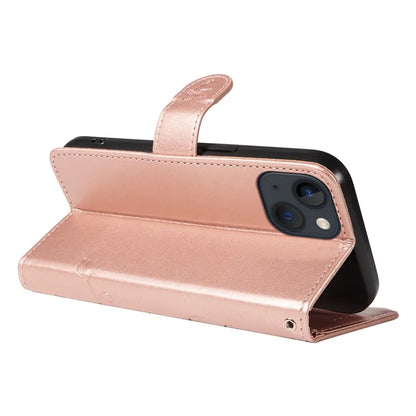 For iPhone 13 Leather Wallet Case Card Slot Holder Stand Butterfly Flower Phone Cover