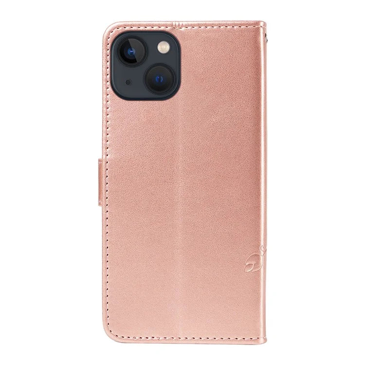 For iPhone 13 Leather Wallet Case Card Slot Holder Stand Butterfly Flower Phone Cover