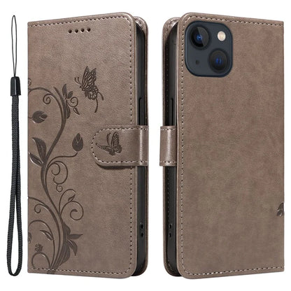 For iPhone 13 Leather Wallet Case Card Slot Holder Stand Butterfly Flower Phone Cover