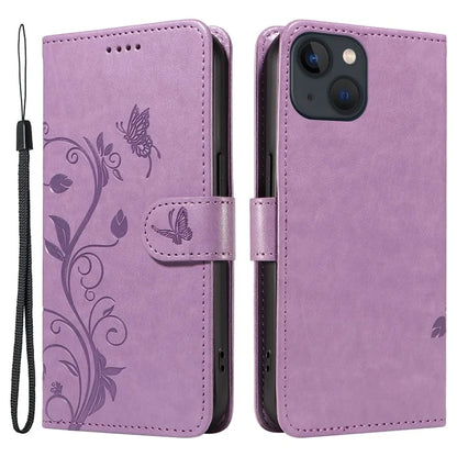 For iPhone 13 Leather Wallet Case Card Slot Holder Stand Butterfly Flower Phone Cover