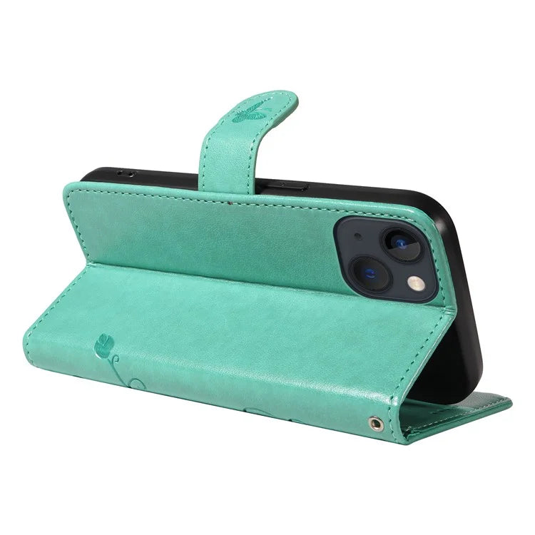 For iPhone 13 Leather Wallet Case Card Slot Holder Stand Butterfly Flower Phone Cover
