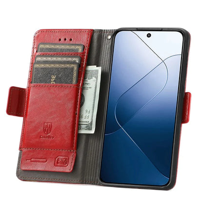 CASENEO 002 Series For Xiaomi 14 Pro Leather Wallet Case RFID Blocking Stand Phone Cover