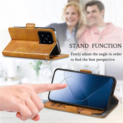 CASENEO 002 Series For Xiaomi 14 Pro Leather Wallet Case RFID Blocking Stand Phone Cover