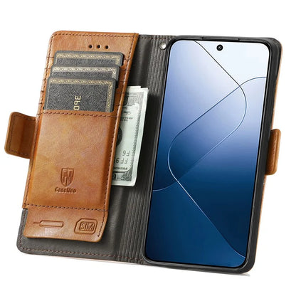 CASENEO 002 Series For Xiaomi 14 Pro Leather Wallet Case RFID Blocking Stand Phone Cover