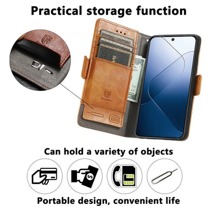 CASENEO 002 Series For Xiaomi 14 Pro Leather Wallet Case RFID Blocking Stand Phone Cover