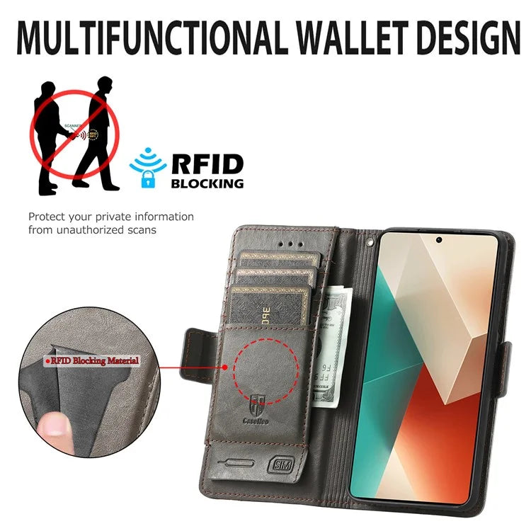 CASENEO 002 Series For Xiaomi Redmi Note 13 5G PU Leather Case with RFID Blocking Flip Wallet Phone Cover