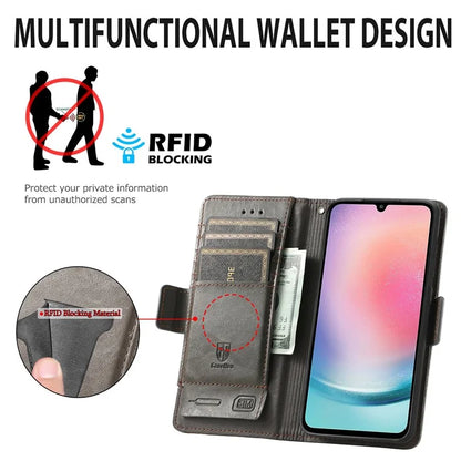 CASENEO 002 Series For Samsung Galaxy A25 5G (Global) (161.0 x 76.5 x 8.3mm) Wallet Case RFID Blocking Stand Leather Phone Cover